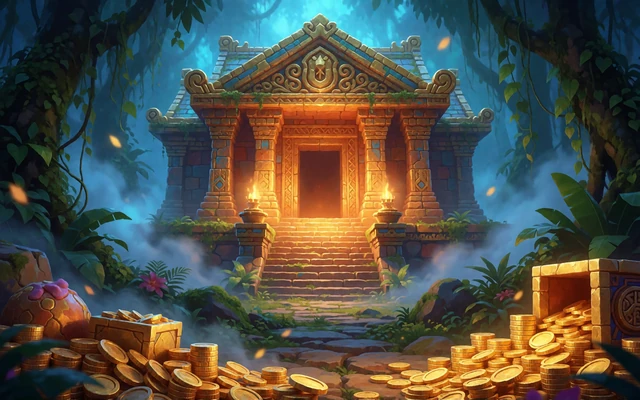 Gl&auml;nzender goldener Tempel-Slot mit Sch&auml;tzen - Top Slots im 30bet Casino