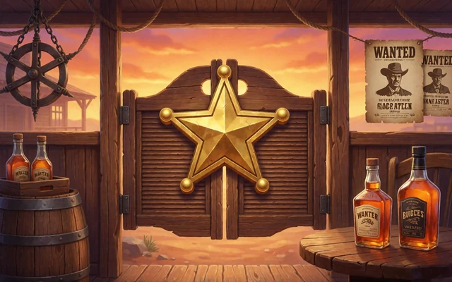 Wild-West-Saloon mit goldenem Sheriffstern - Western Slots bei 30bet