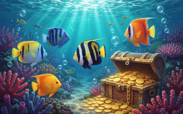Unterwasser-Korallenriff mit Schatztruhe - Tiefsee Slots im 30bet Casino