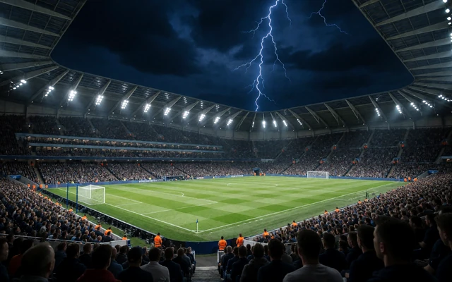 Fu&szlig;ballstadion bei Nacht unter Flutlicht - Sportwetten bei 30bet Casino