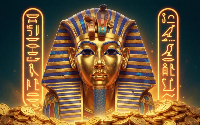 Goldene Pharaonen-Maske mit Hieroglyphen - &Auml;gypten Slots im 30bet Casino