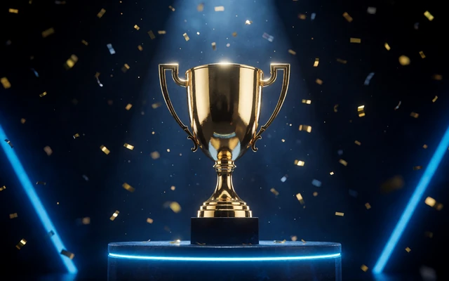 Goldene Troph&auml;e auf neonblauer B&uuml;hne - Super Sunday Slots-Turnier mit 25.000 &euro; Preispool bei 30bet