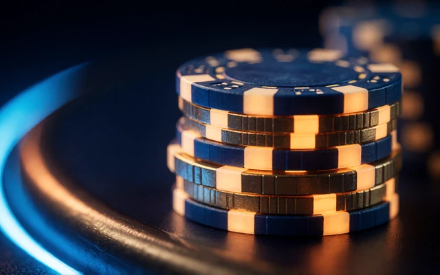 Leuchtender Stapel goldener Pokerchips - SportsMaster Quiz und Gratis-Tippspiel bei 30bet